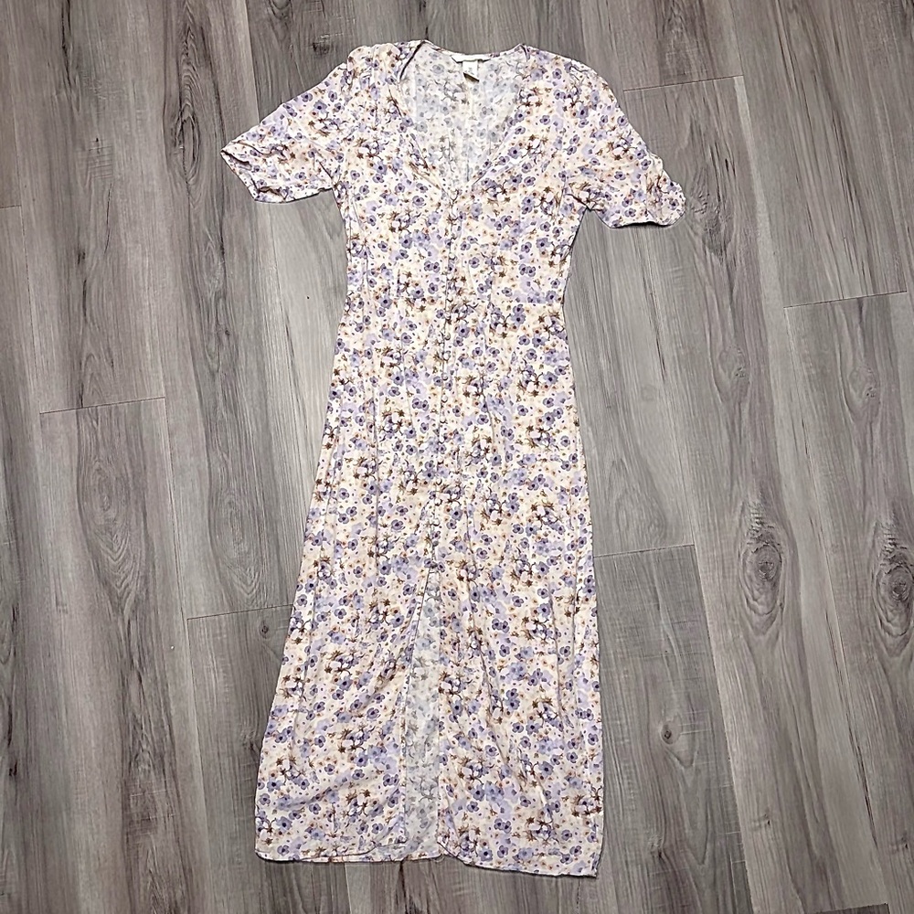 H&M Women’s Cream and Purple Button Front Sundress
